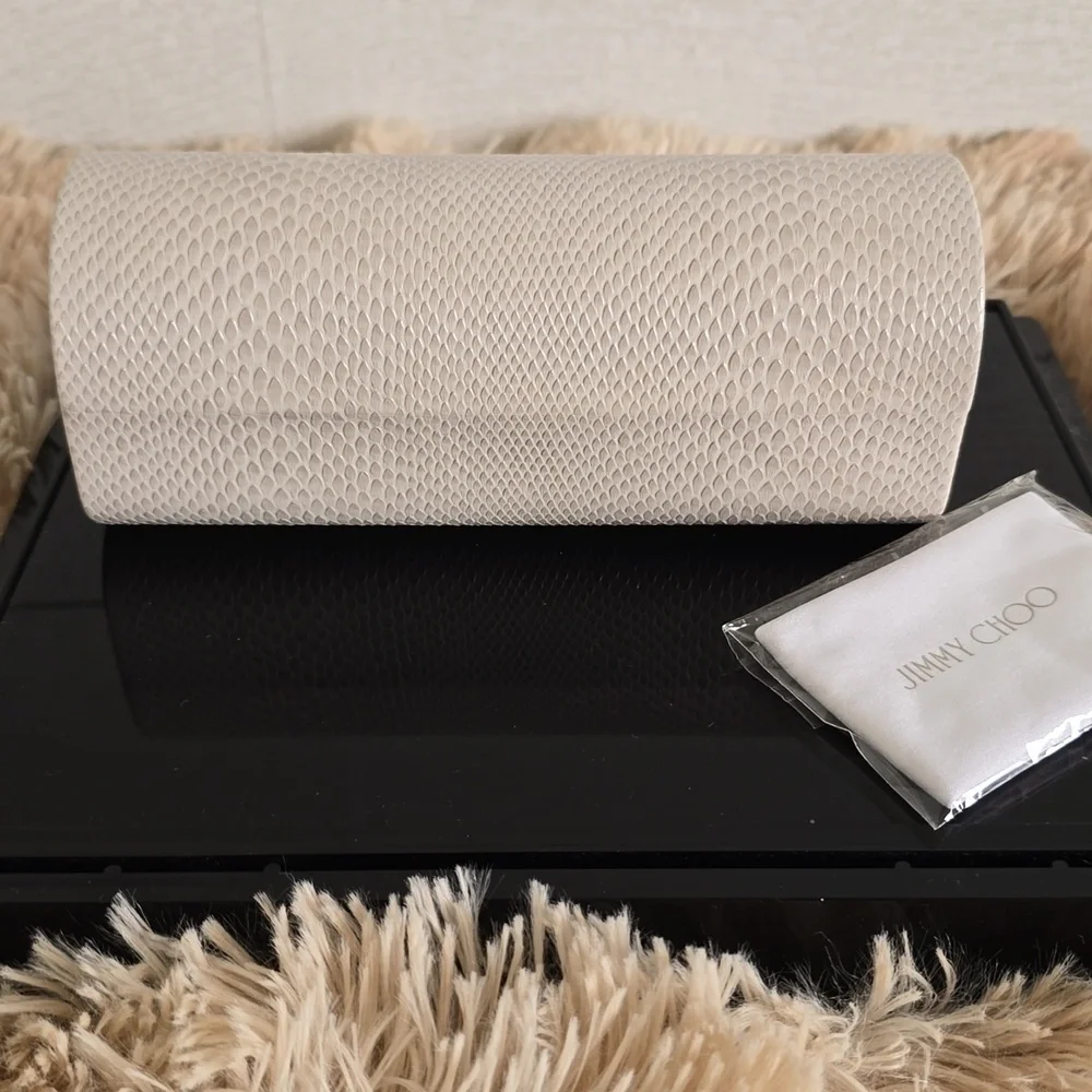 Jimmy Choo Cream Faux Snakeskin Glasses Case-NWOT